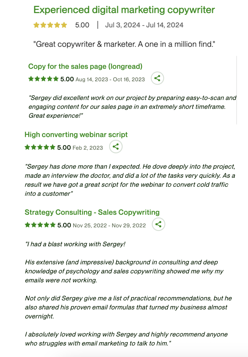 Client testimonials